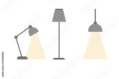 Three modern lighting fixtures with illuminated beams