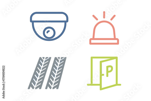 Security and vehicle access control line icons set