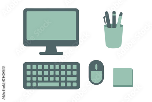 Modern desktop computer peripherals and stationery organizer set