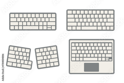 Modern computer keyboards and input devices viewed from the top