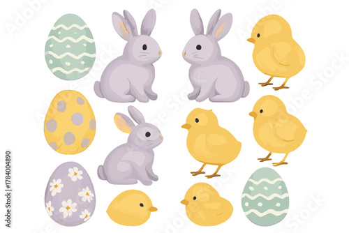 Adorable spring animals and painted eggs for holiday celebration