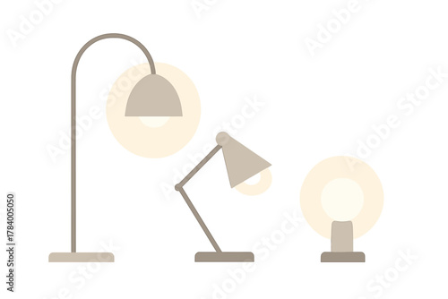 Modern floor lamp desk lamp and table lamp icons collection