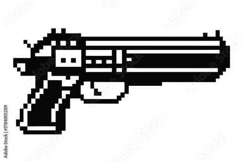 Papier peint Pixelated black and white revolver displays a vintage and retro aesthetic perfec