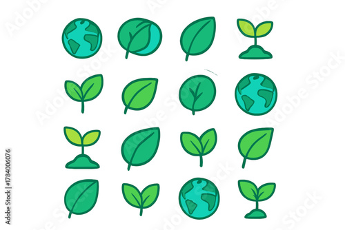 Green nature and earth icons for ecology and environmental concepts