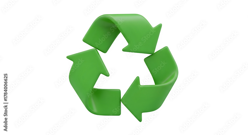 Obraz premium Green recycle symbol with three arrows pointing in a circle, isolated on transparent background