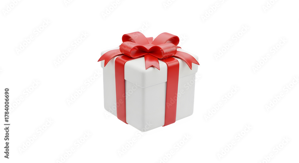 Obraz premium White gift box with red ribbon isolated on transparent background is perfect for christmas