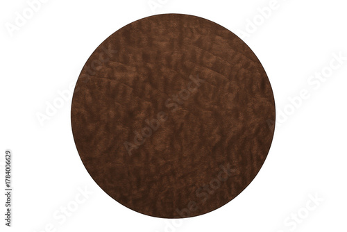 Round brown rug with soft textile texture, isolated on transparent background, top view showing material