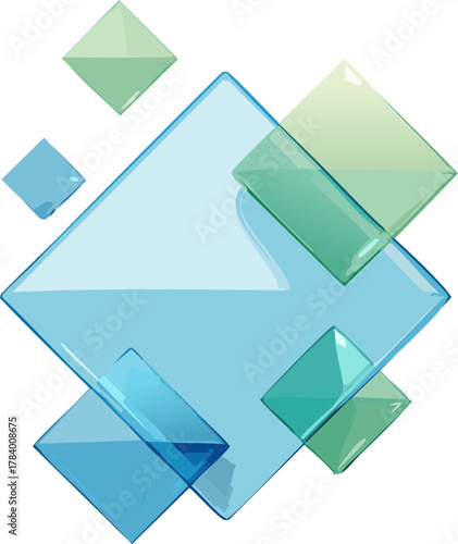 Soyut arka plan tasarımı, cam şekillerle kompozisyon, 3 boyutlu render