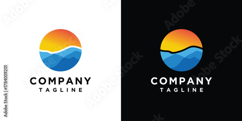 Mountain landscape logo design. Vector illustration concept of mountain icon design.