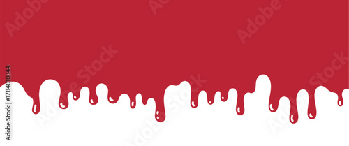 Red Paint Drips Border on White Background Keywords: red, paint, drips, liquid, border