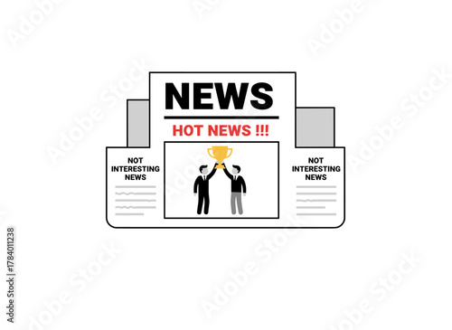 A weekly or daily newspaper featuring articles, a news sheet with images and text, a folded tabloid set against a white backdrop, a periodical press edition, and a flat vector cartoon illustration