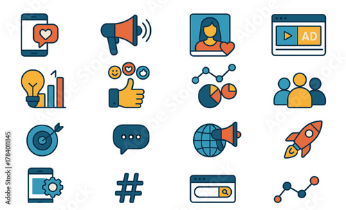Social Media Marketing and Online Promotion Icons Set