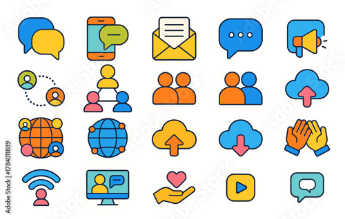 Social Media and Online Communication Colorful Icons Set