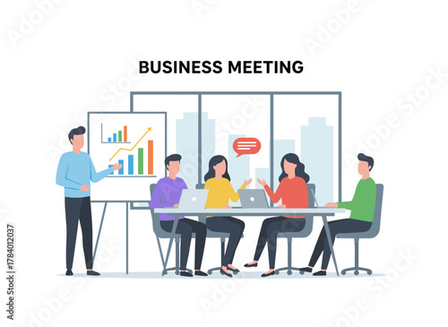 A man delivers a tedious, uninteresting presentation to a seated audience, while the lecturer’s dull talk reflects their apathy, all depicted in a modern flat‑style vector illustration