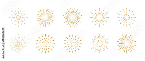 Fireworks icon set vector, Abstract festive gold firework decoration art design element best for Christmas, new year, holiday, greeting card, banner, celebration party events. Illustration PNG.