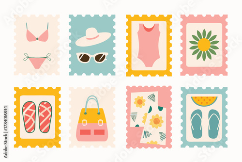 A neatly organized set of postage stamps spread horizontally