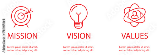 Concept illustrating business mission vision and values with targets, bulb and star