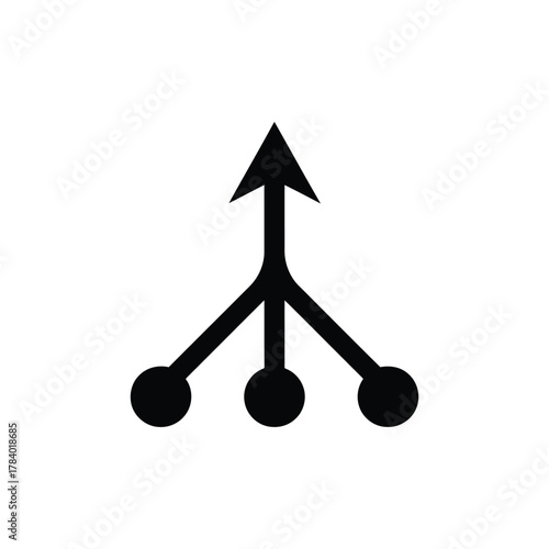 Vector illustration of three arrows merging into one single arrow pointing upwards, representing convergence, unity, and collective direction