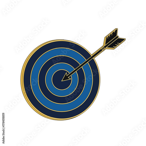Vector illustration of a bullseye target with an arrow hitting the center, symbolizing accuracy and success