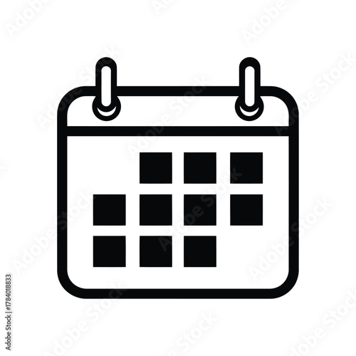 Vector illustration of calendar icon with squares representing days, symbolizing scheduling, planning, and time management