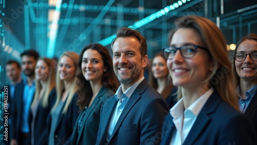Diverse business team in a modern office, symbolizing teamwork, leadership, and a strong professional network. Perfect for themes of success & innovation.