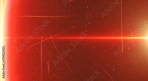 Red light leak overlay with retro film scratches and dust