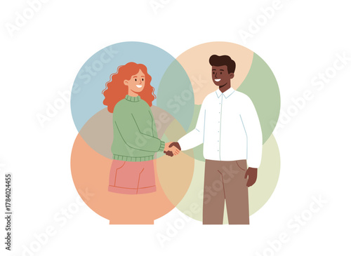 Effective communication among business partners, respectful colleagues honoring personal boundaries, and healthy social interactions are depicted in a flat vector illustration set against a white