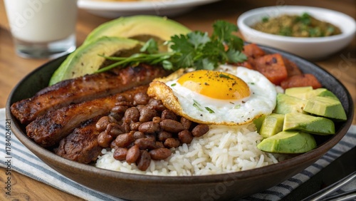 Vibrant bandeja paisa platter showcasing a traditional Colombian feast with fresh ingredients and rich flavors