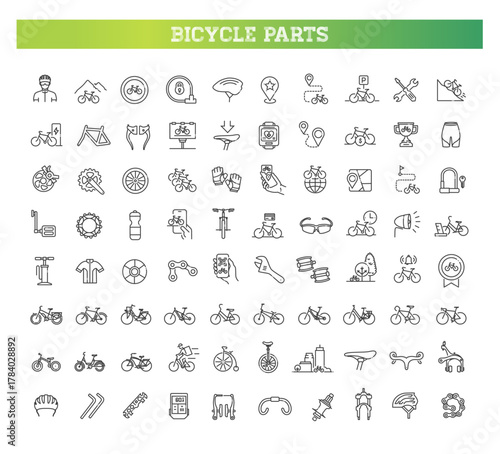 Bicycle and Parts line icons