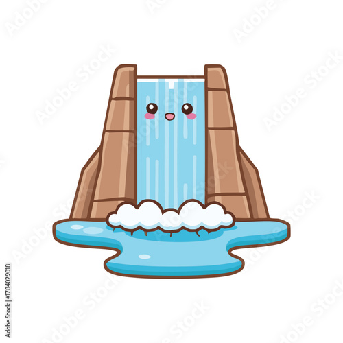 A cute cartoon illustration of a dam with flowing water