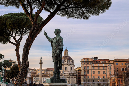 View of Statue of Roman Emperor Nerva at Roman Forum on famous Via dei Fori Imperial of Rome, Italy. High quality photo