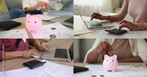 Collage of diverse women managing personal finances
