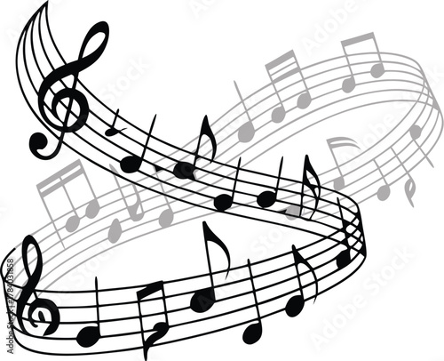 Flowing Musical Notes on White Background staff clef