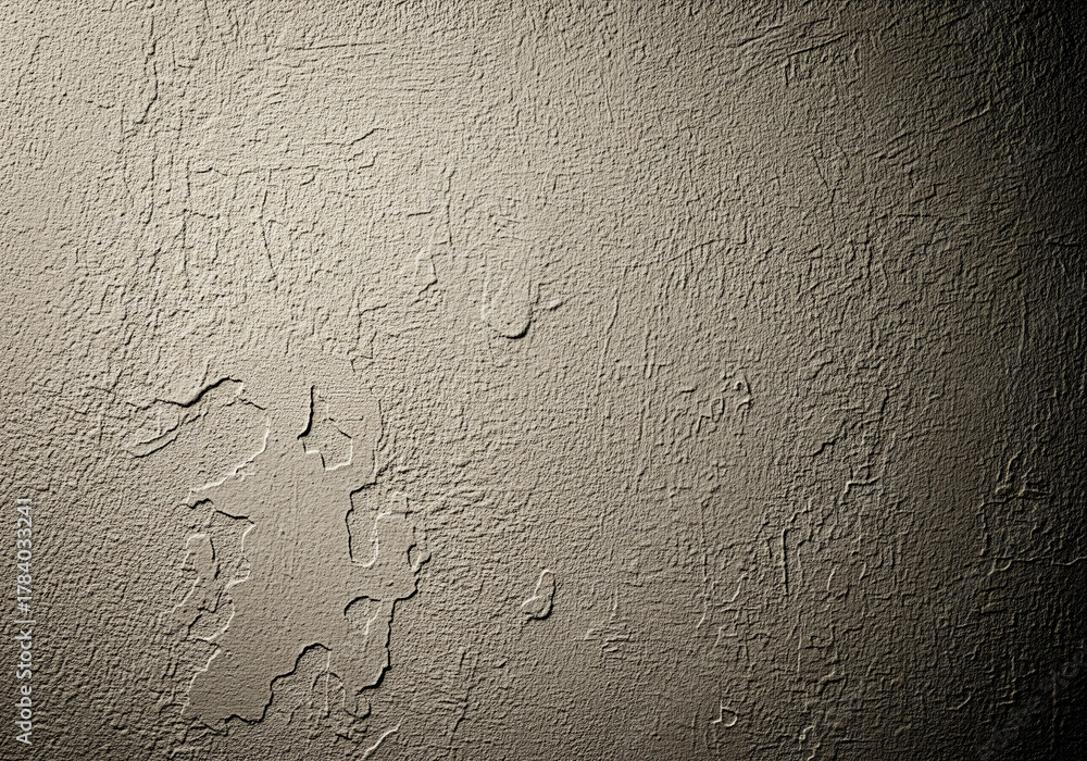 Obraz premium Aged plaster wall texture, subtle paint erosion, matte surface, neutral beige tone, ultra realistic macro photography, minimal imperfection grain, cinematic soft light