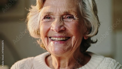 Close-up portrait of happy elderly woman laughing