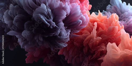Pink flamingo wading in the water near a beautiful pink peony flower in nature