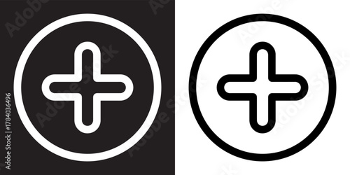 Add icon vector. Plus sign symbol in trendy flat style. Medical cross vector icon illustration isolated on black and white background