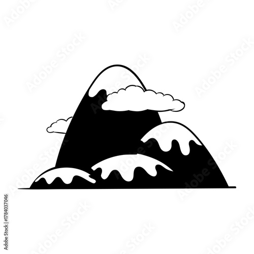 Serene Mountain Peaks with Snow Caps and Clouds A Minimalist Landscape Illustration