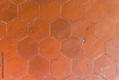 Old Terracotta Hexagonal Floor Tiles – Rustic Clay Tile Texture Background