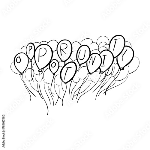Conceptual illustration of balloons with the word Opportunity written on them symbolizing success and potential for growth