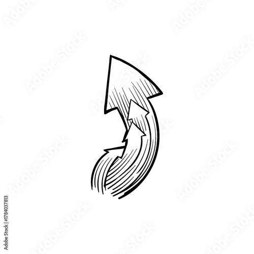 Curved arrows illustration symbolizing progress, growth, and upward movement in a stylized sketch