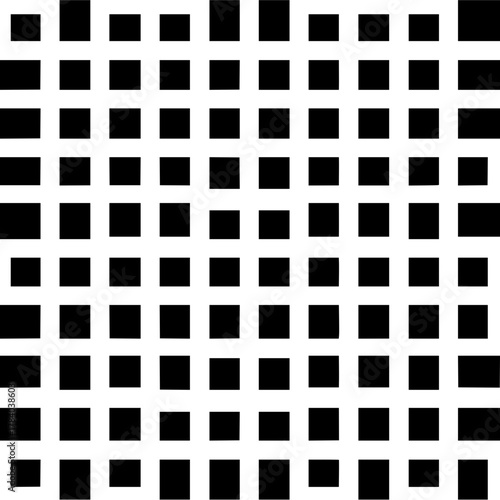 Black squares arranged in a grid pattern with varying sizes and white background creating a visual array