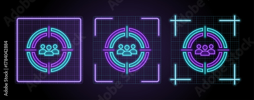 Target audience icon illustration, cyber neon visual, glowing border grid vector.