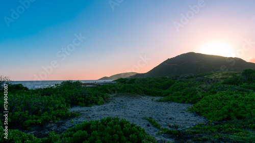 Sunset on the Kaiwi Coast Hiking Trail near Sandy Beach in Oahu, Hawaii, USA