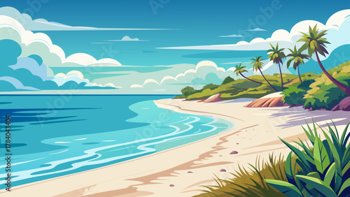 Very beautiful minimalist seascape of Captiva Beach, featuring calm ocean waters, white sandy shore, soft natural light, and a realistic serene coastal atmosphere.