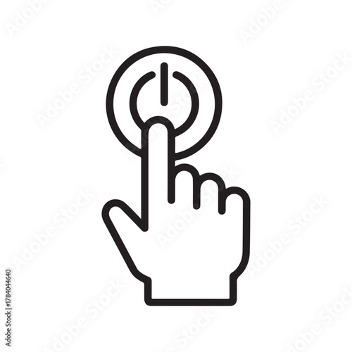 Hand Pressing Power Button Icon – Touch Start Symbol for Technology, App, and Interface Design.