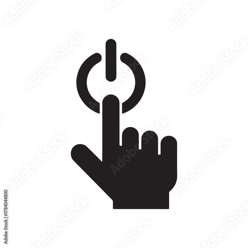 Hand Pressing Power Button Icon – Touch Start Symbol for Technology, App, and Interface Design.