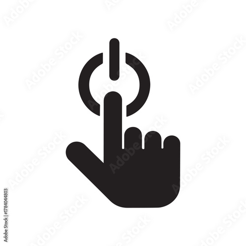 Hand Pressing Power Button Icon – Touch Start Symbol for Technology, App, and Interface Design.