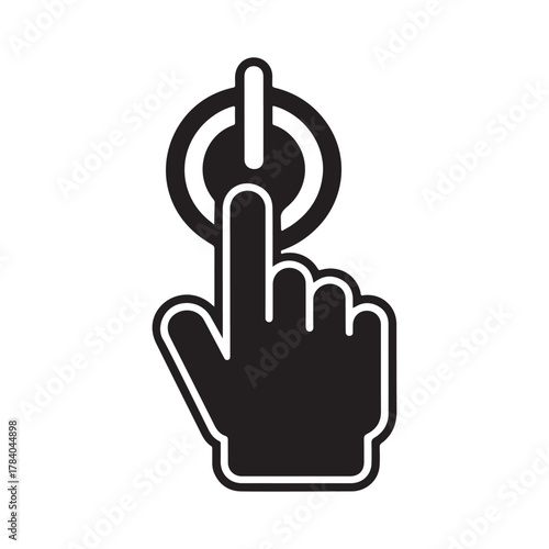 Hand Pressing Power Button Icon – Touch Start Symbol for Technology, App, and Interface Design.