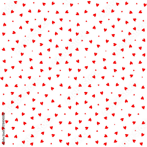 Cute small love heart seamless pattern wallpaper for textile fabric print. Playful random scattered red hearts on a transparent background. Vector illustration